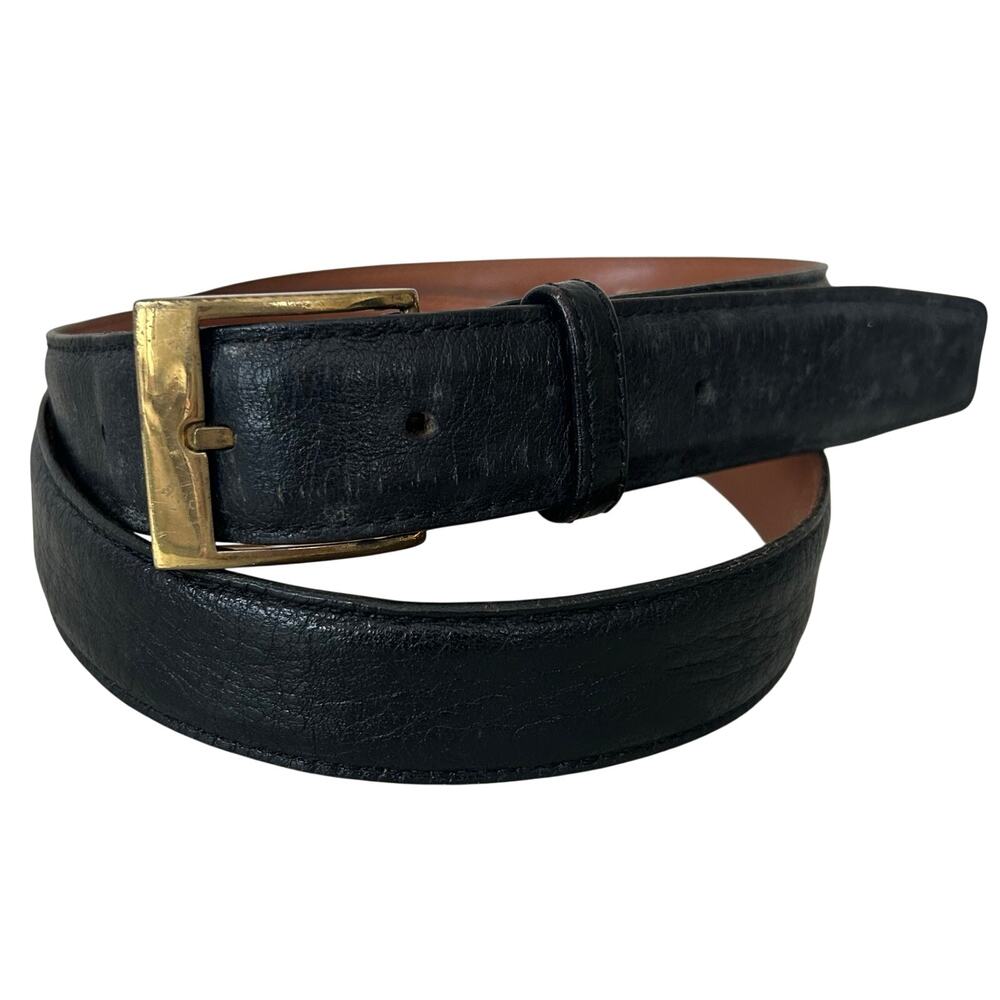 Vintage full grain cowhide leather brass buckle made in Italy black belt 38